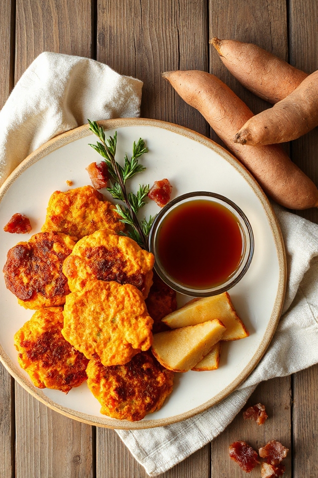 bacon infused sweet potato fritters