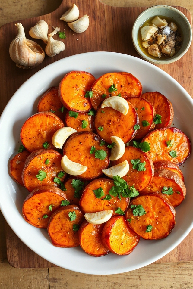 garlic glazed sweet potato slices